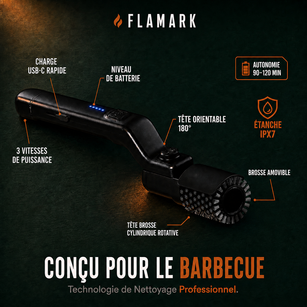 Flamark ProBrush Elite™ - Brosse électrique pour barbecue